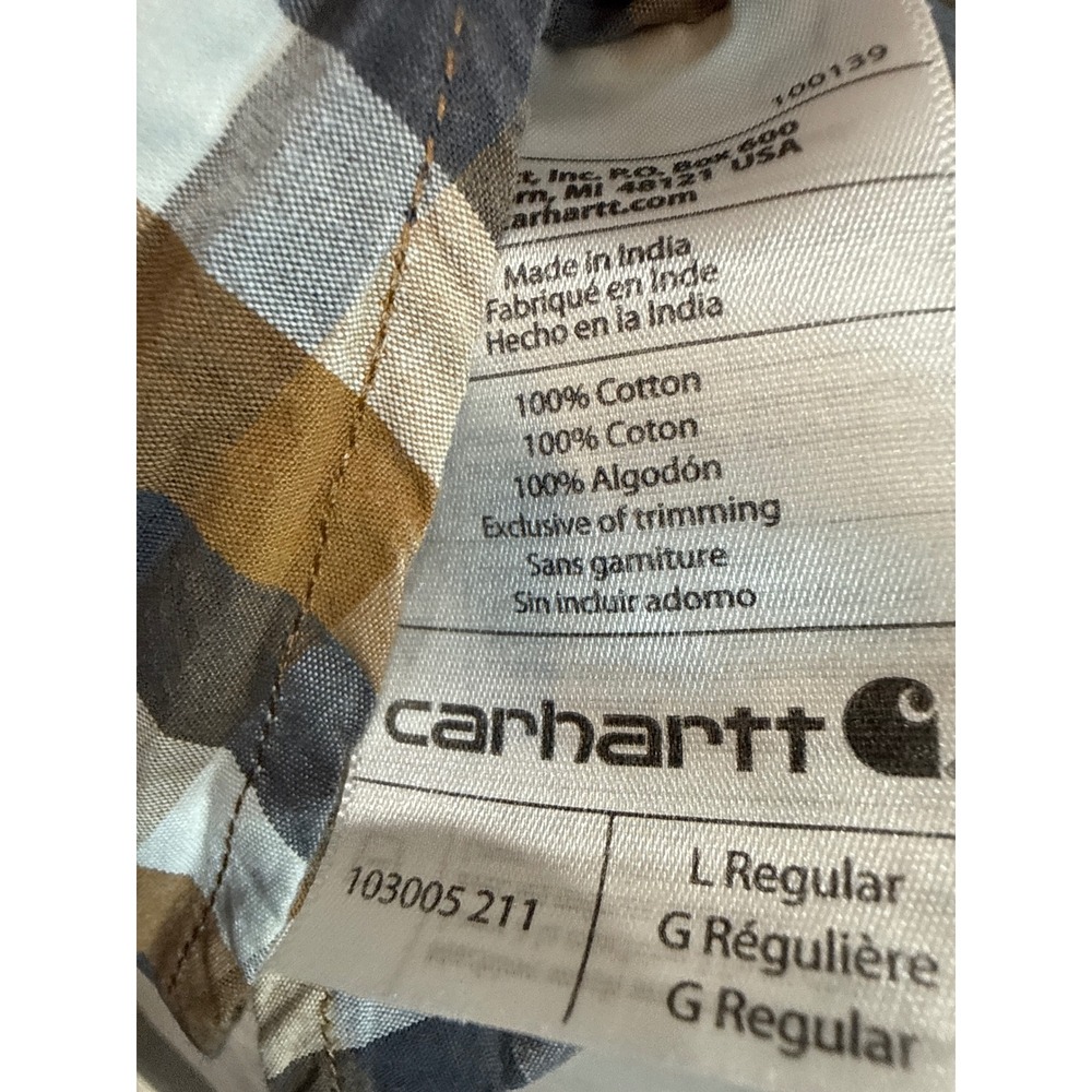 Carhartt Mens Large Short Sleeve Plaid Button Down Shirt Brown Navy 103005 211 - Picture 7 of 8
